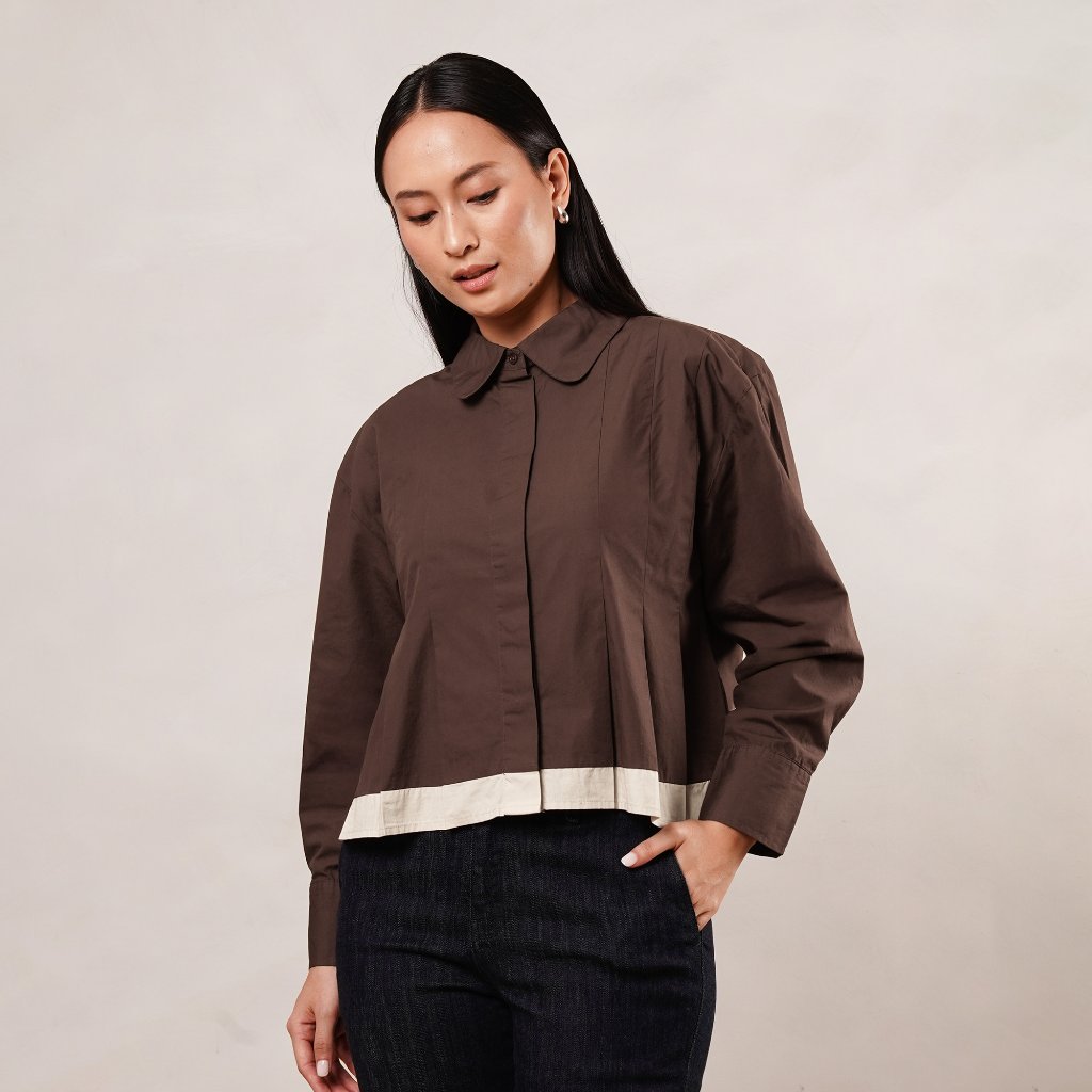 Osella Pleated Top 2137660356 | Atasan Kemeja Lengan Panjang Wanita