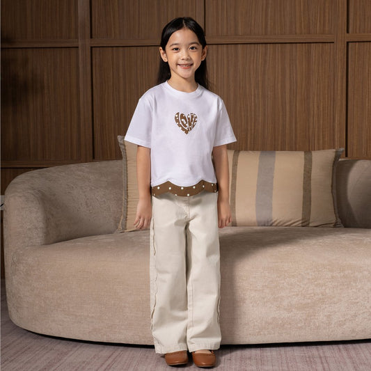 Osella Kids Cocoa Scallop Polka Top