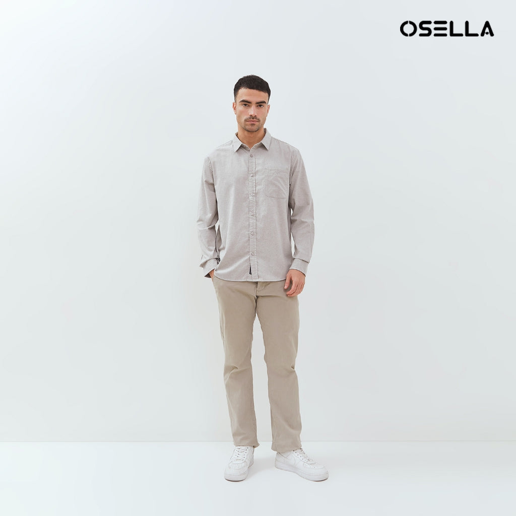 Osella Kai Solid Long Sleeve Collared Shirt 20375016 | Kemeja Lengan Panjang Pria