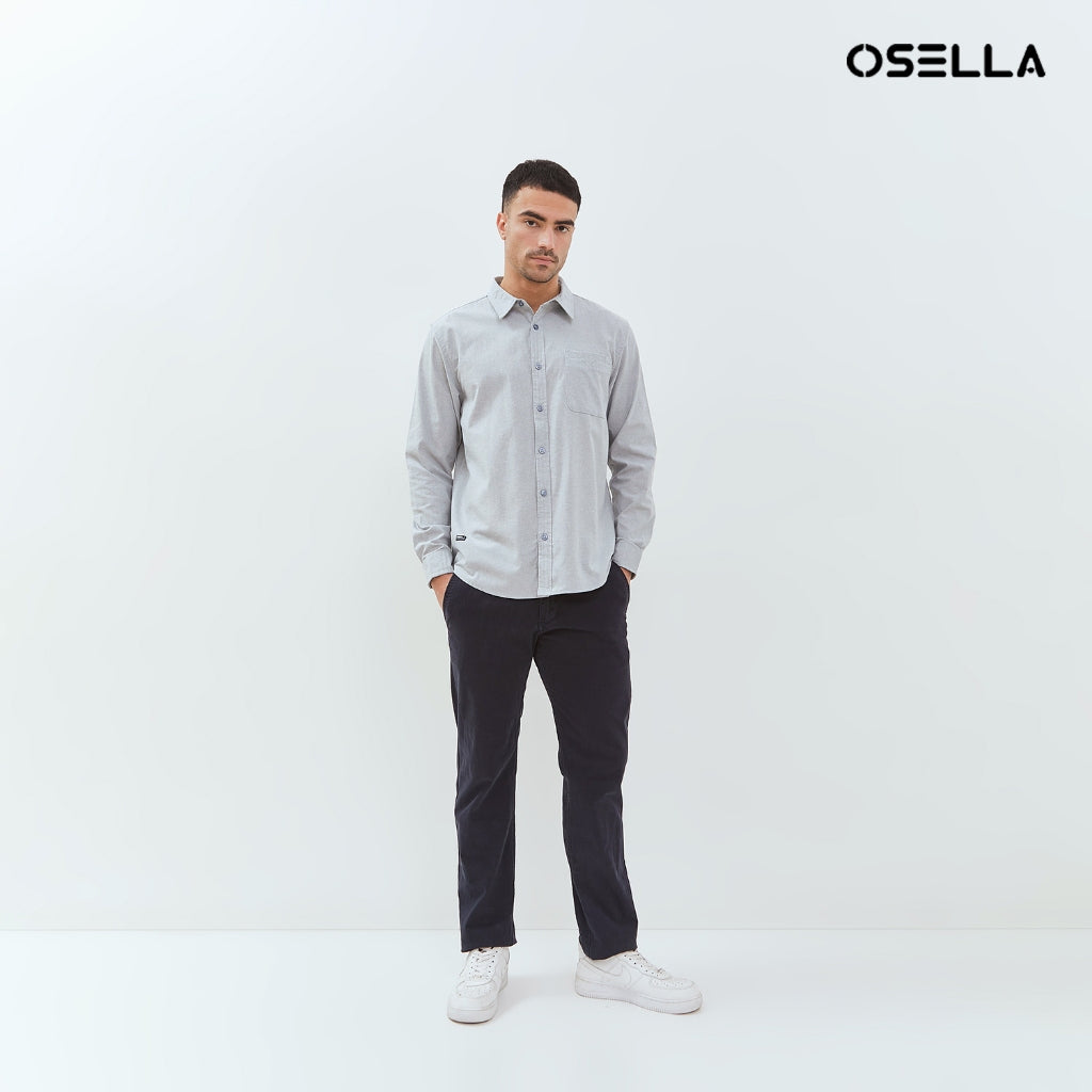 Osella Kai Solid Long Sleeve Collared Shirt 20375016 | Kemeja Lengan Panjang Pria