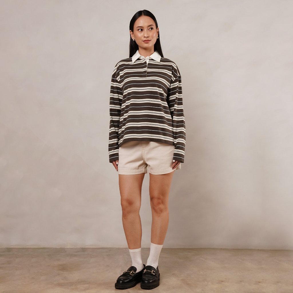 Osella Stripe Rugby Top 21276602 | Atasan Blouse Garis Garis Lengan Panjang Wanita