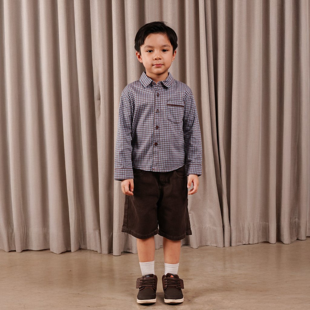 Osella Kids Melmac Checkered Shirt In Aqua 223U660236 | Atasan Kemeja Anak Laki Laki