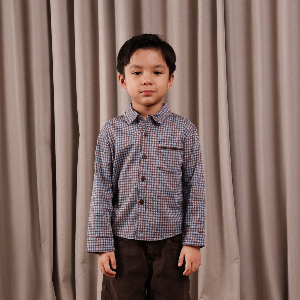 Osella Kids Melmac Checkered Shirt In Aqua 223U660236 | Atasan Kemeja Anak Laki Laki