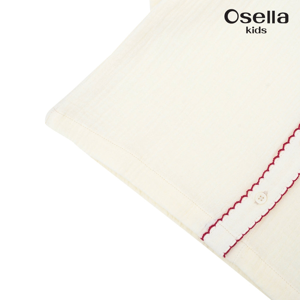 Osella Short Sleeve Blouse With Red Detailing