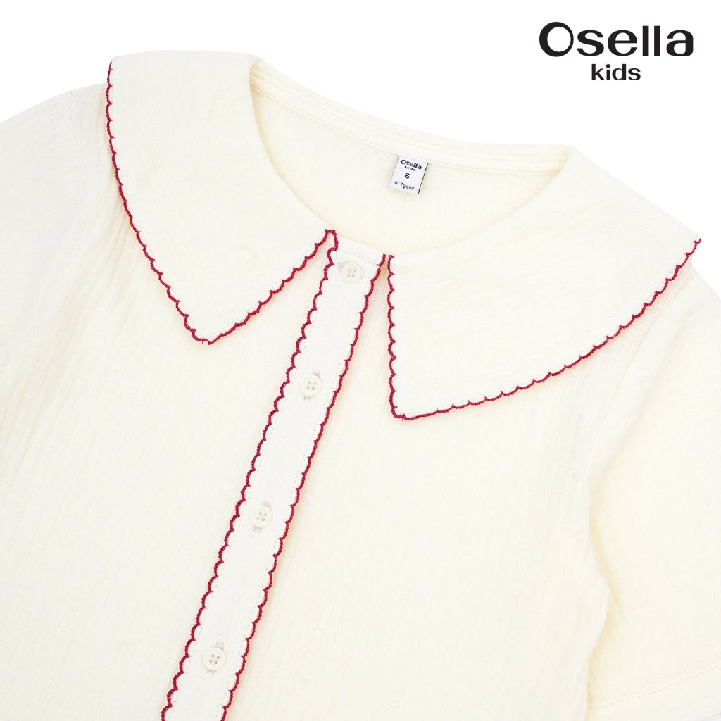 Osella Short Sleeve Blouse With Red Detailing