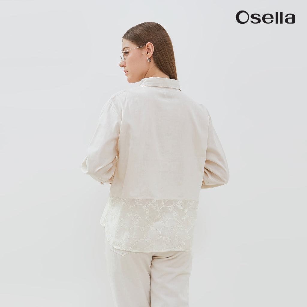 Osella Nora Classic Lace Shirt 11376602 | Atasan Kemeja Lace Wanita Lengan Panjang