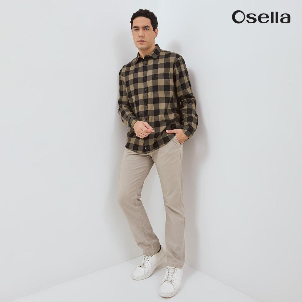 Osella Ezio Checkered Shirt With Woven Pique Fabric  203U6601 | Atasan Kemeja Flanel Lengan Panjang Pria