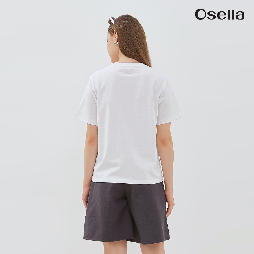 Osella Floral Embroidery T-Shirt 2171660101 | Kaos Basic Motif Bunga Lengan Pendek Wanita