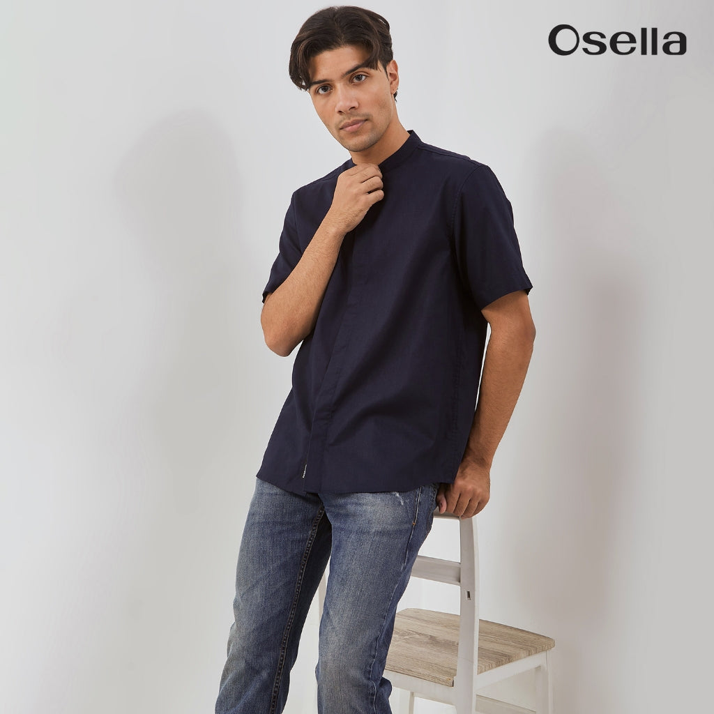 Osella Ziyyad Short Sleeve Stand Collared Shirt 203W6601 | Kemeja Lengan Pendek Pria