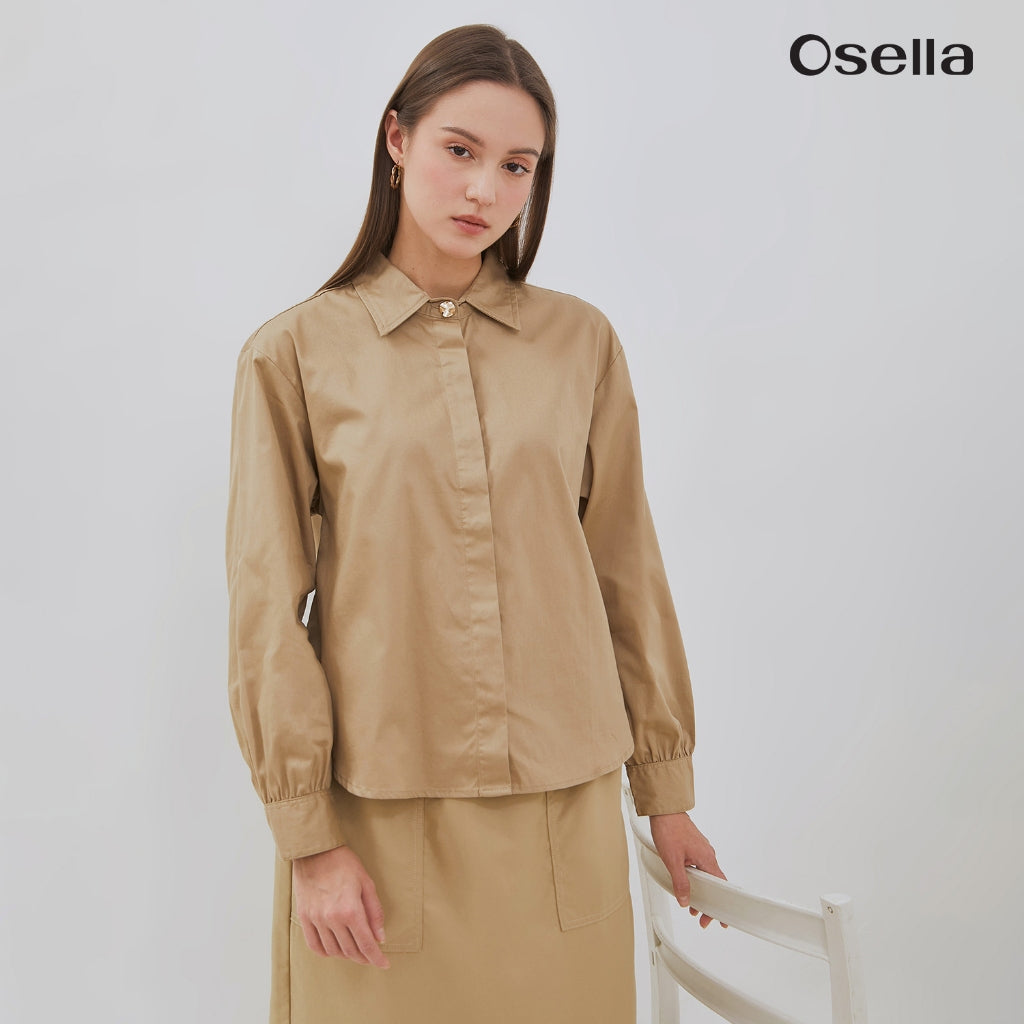 Osella Vena Puffy Sleeve Shirt With Statement Button 21376602 | Atasan Wanita Lengan Panjang