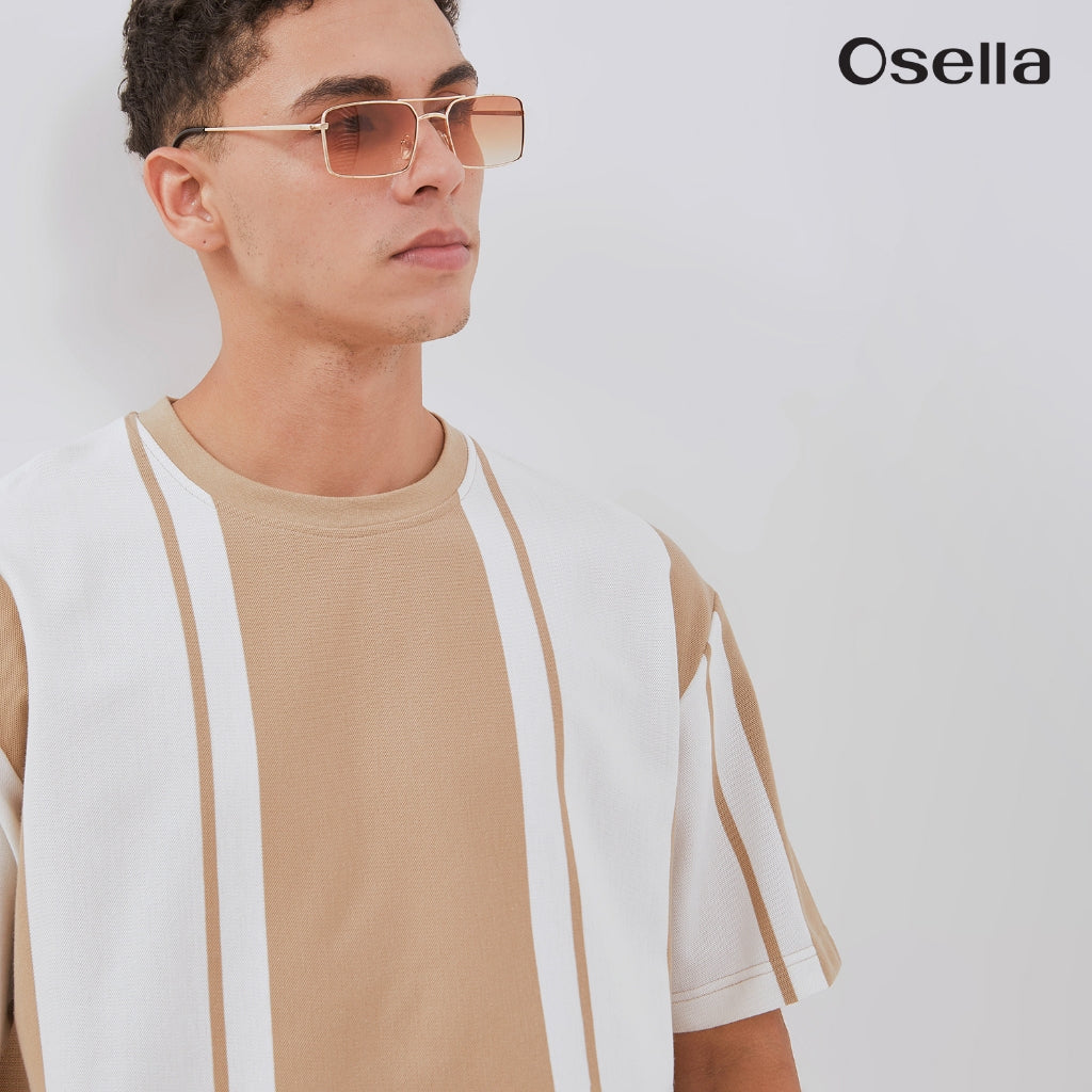 Osella Vertical Stripes Relaxed Fit T-Shirt 20715020 | Atasan Kaos Lengan Pendek Pria