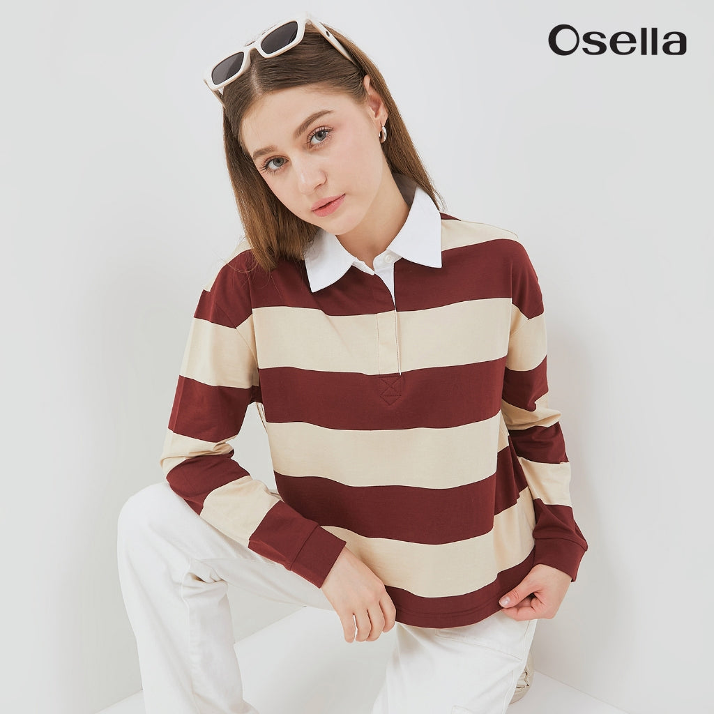 Osella Lula Striped Rugby Shirt 21276601 | Atasan Blouse Garis Garis Wanita Lengan Panjang