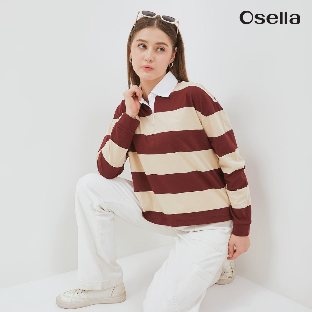 Osella Lula Striped Rugby Shirt 21276601 | Atasan Blouse Garis Garis Wanita Lengan Panjang