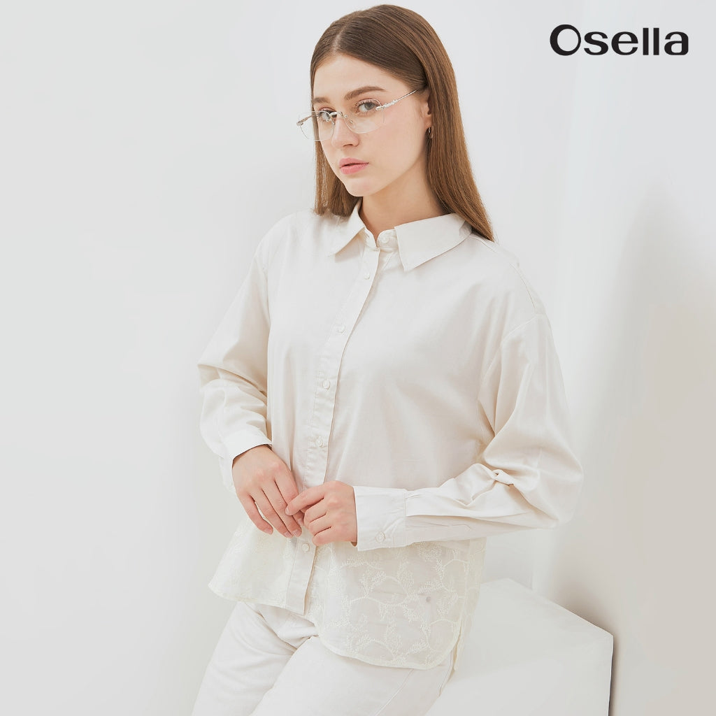Osella Nora Classic Lace Shirt 11376602 | Atasan Kemeja Lace Wanita Lengan Panjang