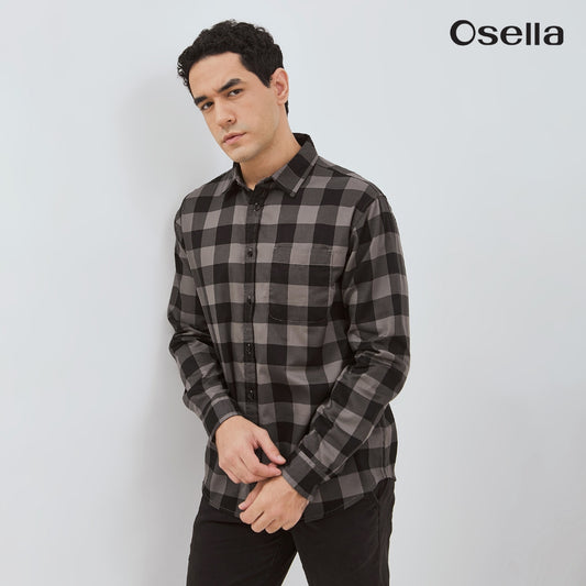 Osella Ezio Checkered Shirt With Woven Pique Fabric  203U6601 | Atasan Kemeja Flanel Lengan Panjang Pria