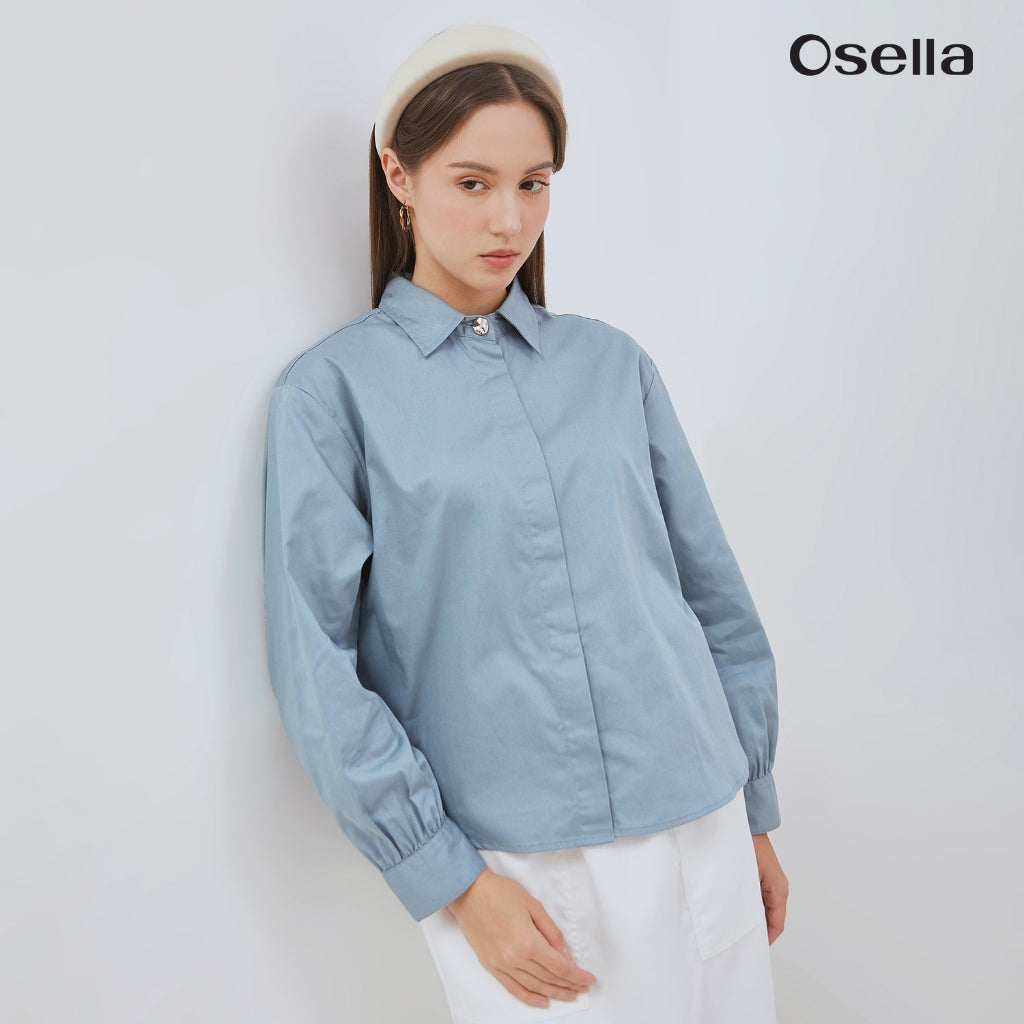 Osella Vena Puffy Sleeve Shirt With Statement Button 21376602 | Atasan Wanita Lengan Panjang