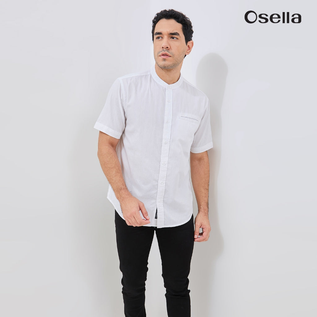 Osella Azra Dobby Textured Short Sleeve Shirt With Stand Collar 203W6602 | Kemeja Koko Lengan Pendek Raya Pria