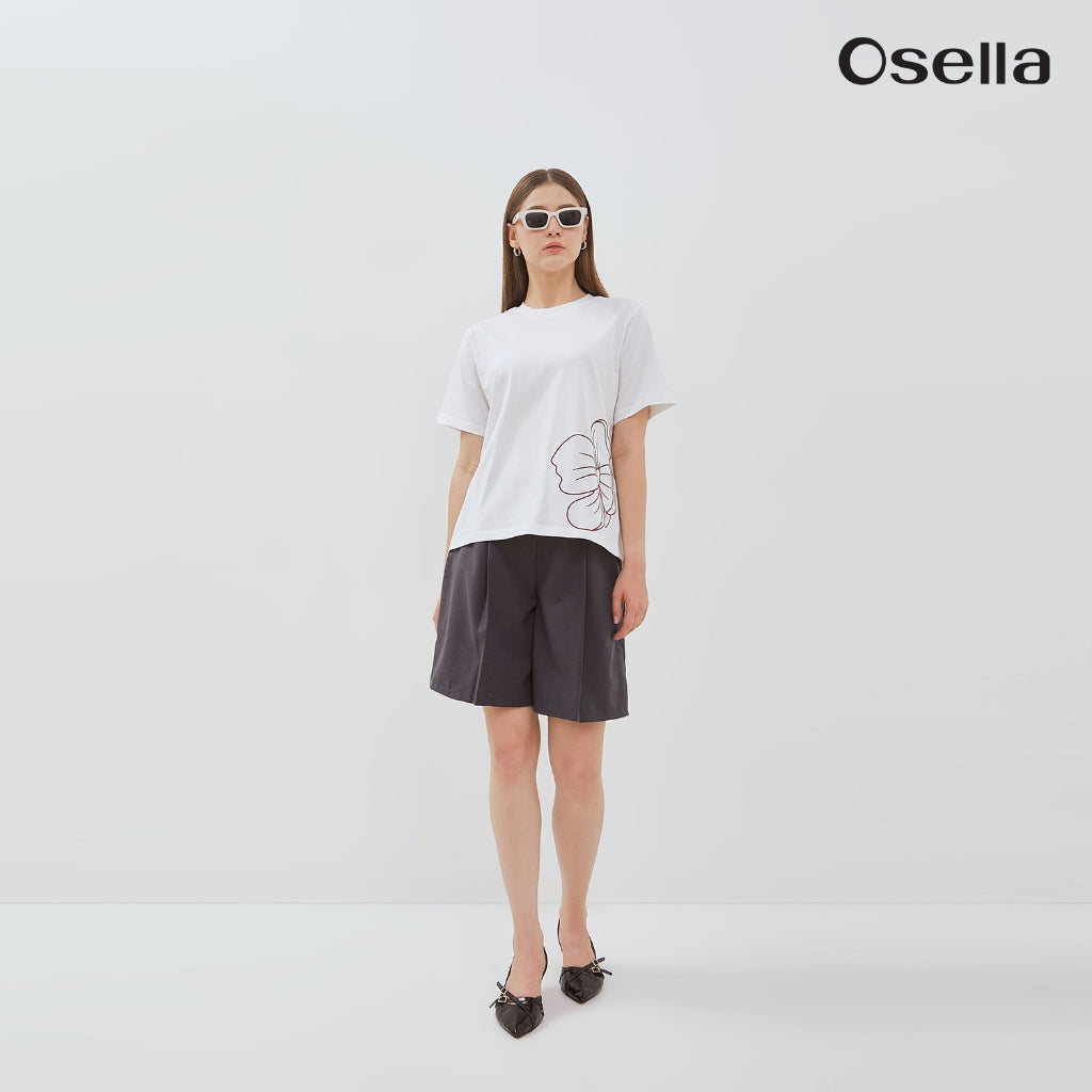 Osella Floral Embroidery T-Shirt 2171660101 | Kaos Basic Motif Bunga Lengan Pendek Wanita