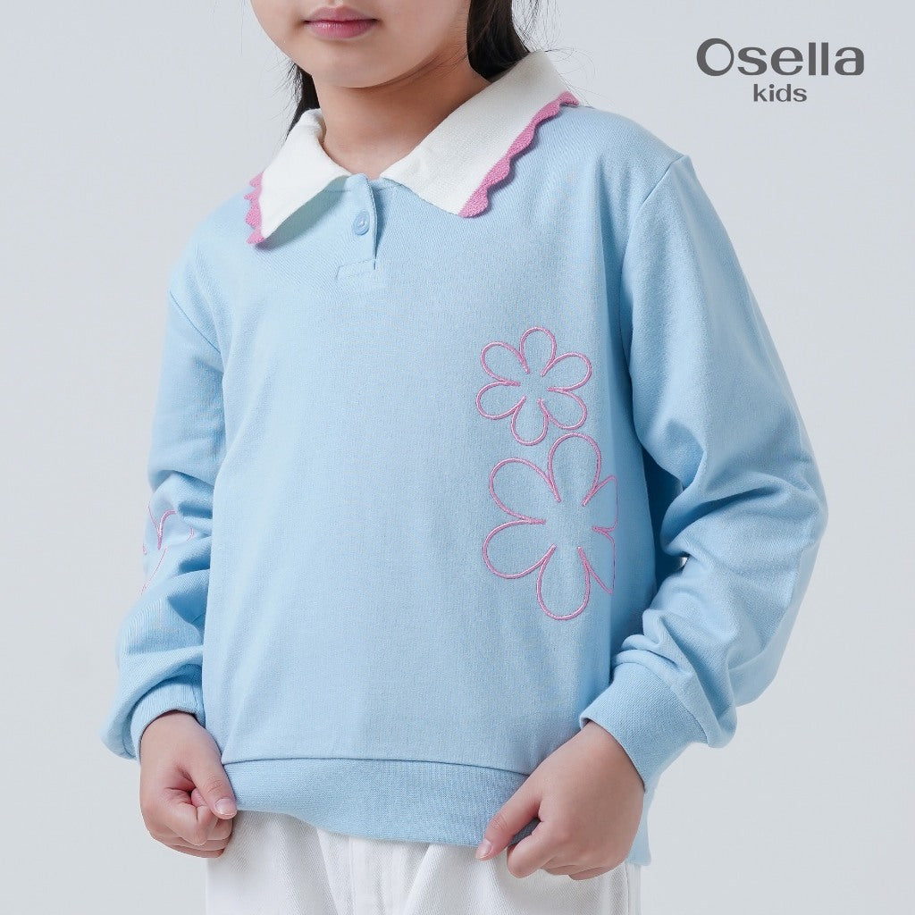 Osella Kids Blue Blossom Collar Sweater 2312660136 | Atasan Blouse Berkerah Anak Perempuan