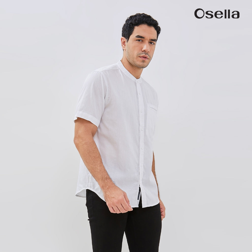 Osella Azra Dobby Textured Short Sleeve Shirt With Stand Collar 203W6602 | Kemeja Koko Lengan Pendek Raya Pria