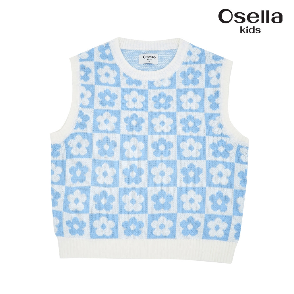 Osella Checkered Floral Pattern Knit Vest 2361500936 | Vest Rajut Tanpa Lengan Anak Perempuan