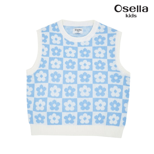 Osella Checkered Floral Pattern Knit Vest 2361500936 | Vest Rajut Tanpa Lengan Anak Perempuan