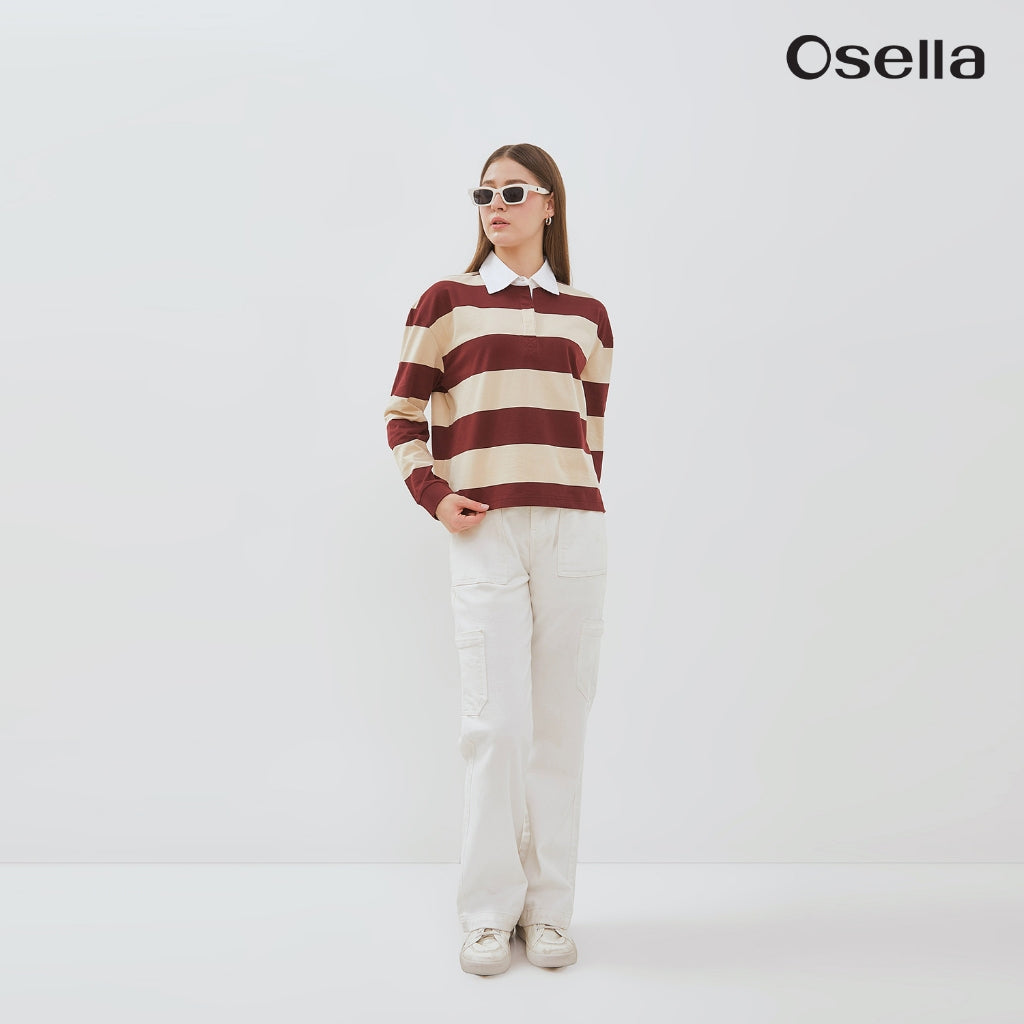 Osella Lula Striped Rugby Shirt 21276601 | Atasan Blouse Garis Garis Wanita Lengan Panjang