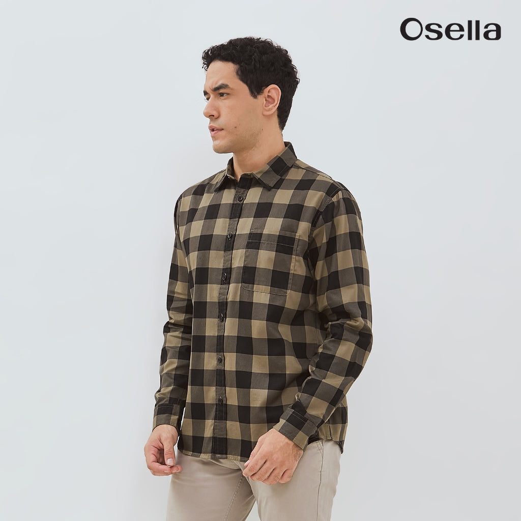 Osella Ezio Checkered Shirt With Woven Pique Fabric  203U6601 | Atasan Kemeja Flanel Lengan Panjang Pria