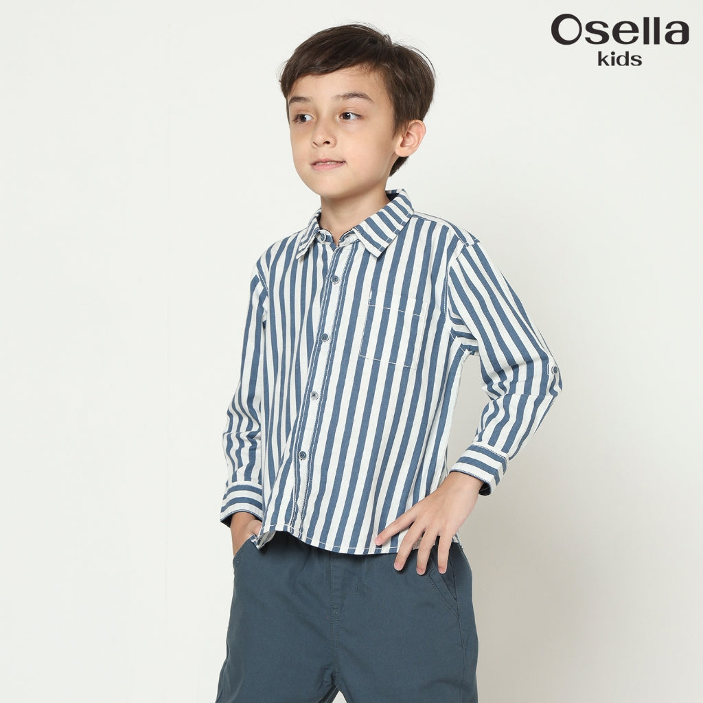 Osella Enzo Stripe Regular Fit Shirt In Blue 2237500736 | Kemeja Garis Garis Lengan Panjang Anak LakI Laki