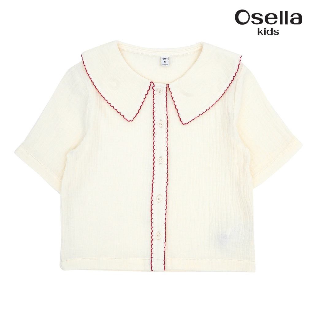 Osella Short Sleeve Blouse With Red Detailing