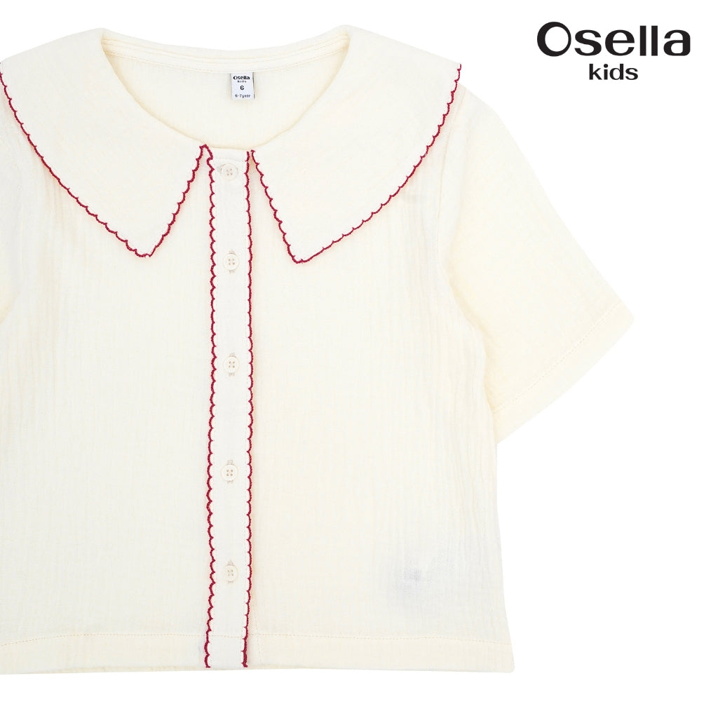 Osella Short Sleeve Blouse With Red Detailing