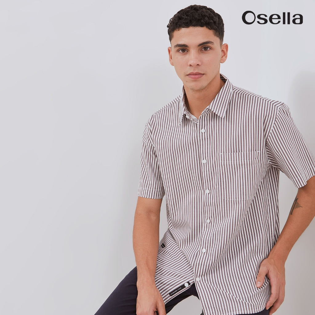 Osella Ethan Short Sleeve Vertical Stripe Shirt 2030500282 | Kemeja Lengan Pendek Pria