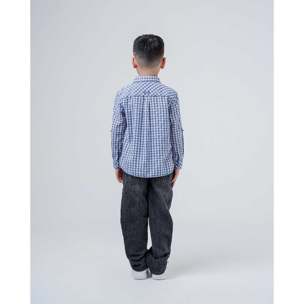 Osella Kids Brunson Mini Checkered Pattern Shirt In Aqua Blue