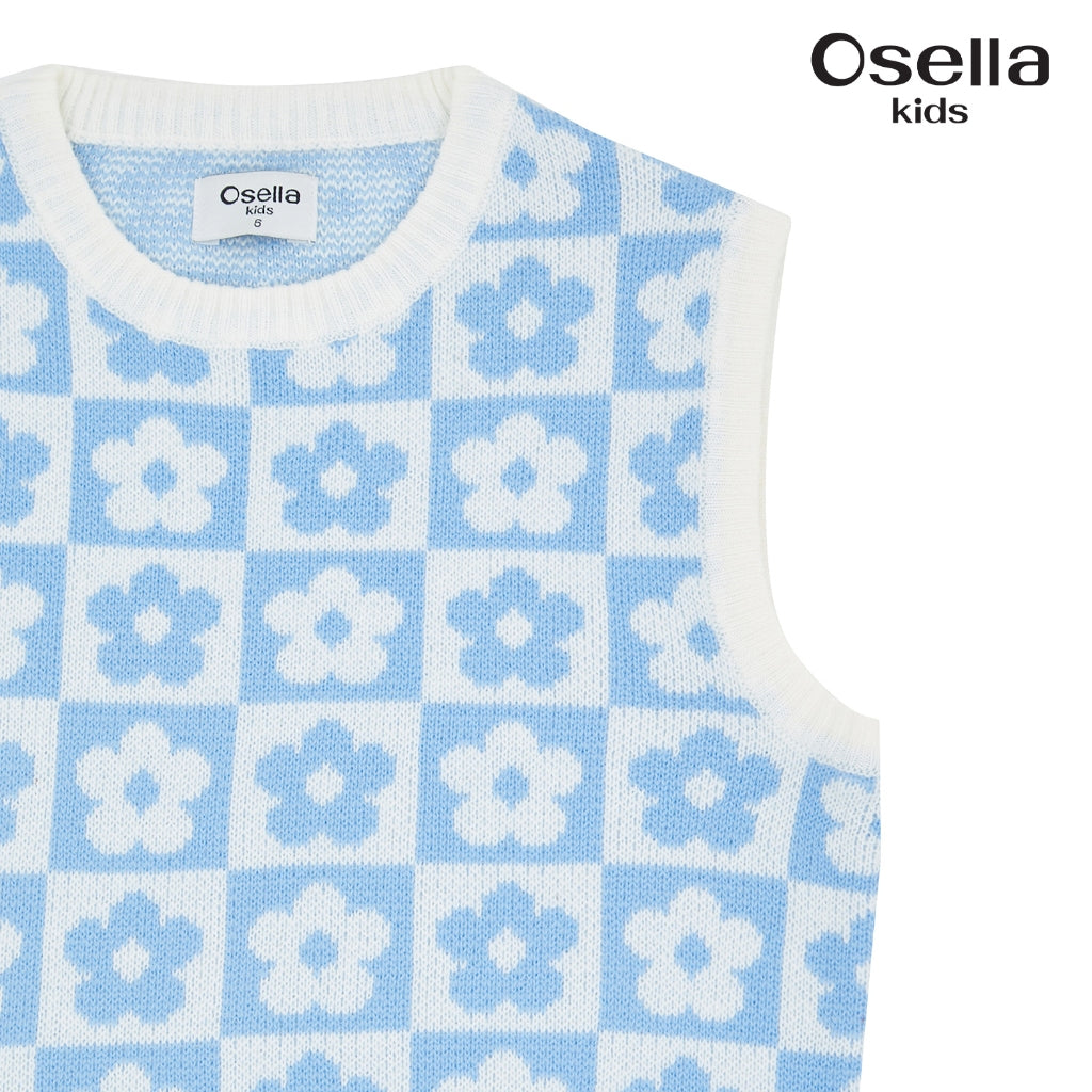 Osella Checkered Floral Pattern Knit Vest 2361500936 | Vest Rajut Tanpa Lengan Anak Perempuan