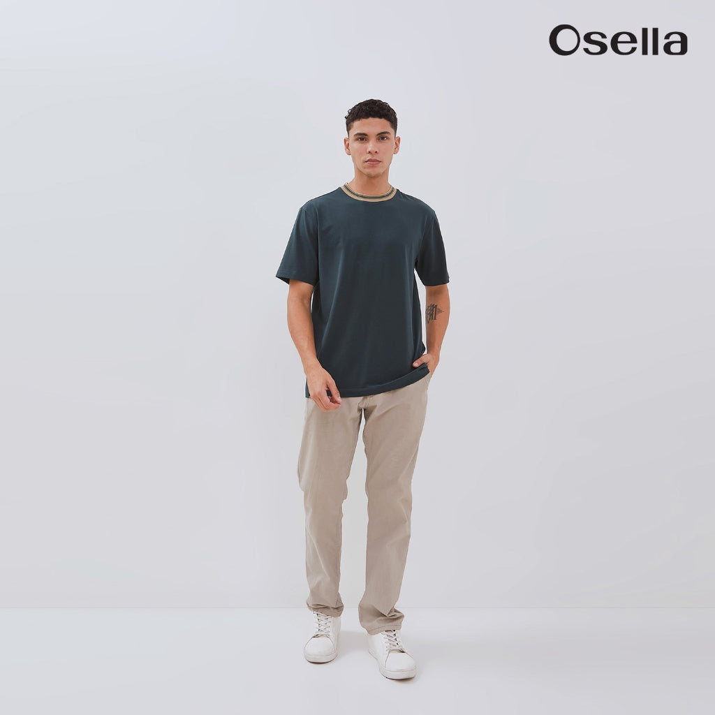 Osella Magnus Stripes Neck Rib Regular Fit T-Shirt 20715021 | Atasan Kaos Lengan Pendek Pria