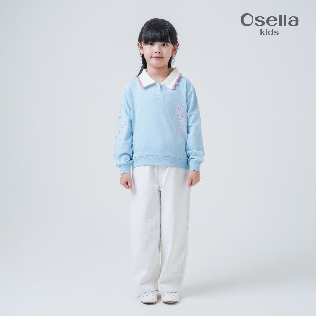 Osella Kids Blue Blossom Collar Sweater 2312660136 | Atasan Blouse Berkerah Anak Perempuan