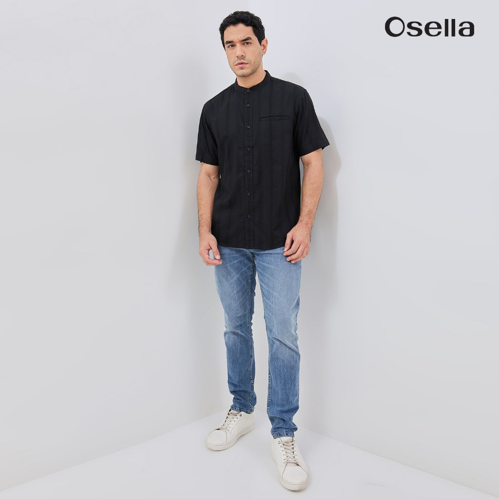Osella Azra Dobby Textured Short Sleeve Shirt With Stand Collar 203W6602 | Kemeja Koko Lengan Pendek Raya Pria