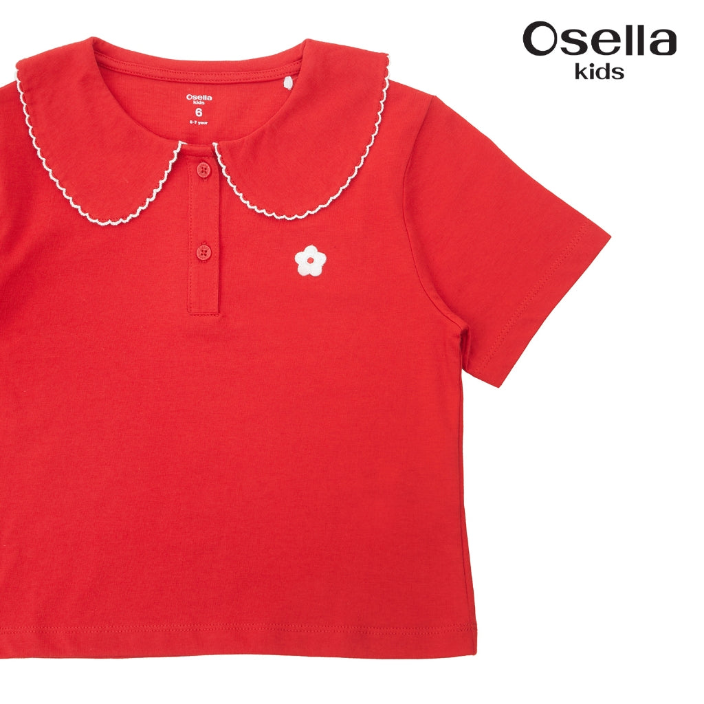 Osella Floral T-Shirt With Fancy Collar 23715009 | Atasan Blouse Lengan Pendek Anak Perempuan