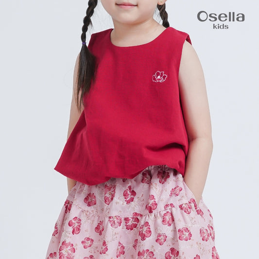 Osella Gentle Bloom Linen Top 23366001 | Blouse Basic Tanpa Lengan Anak Perempuan