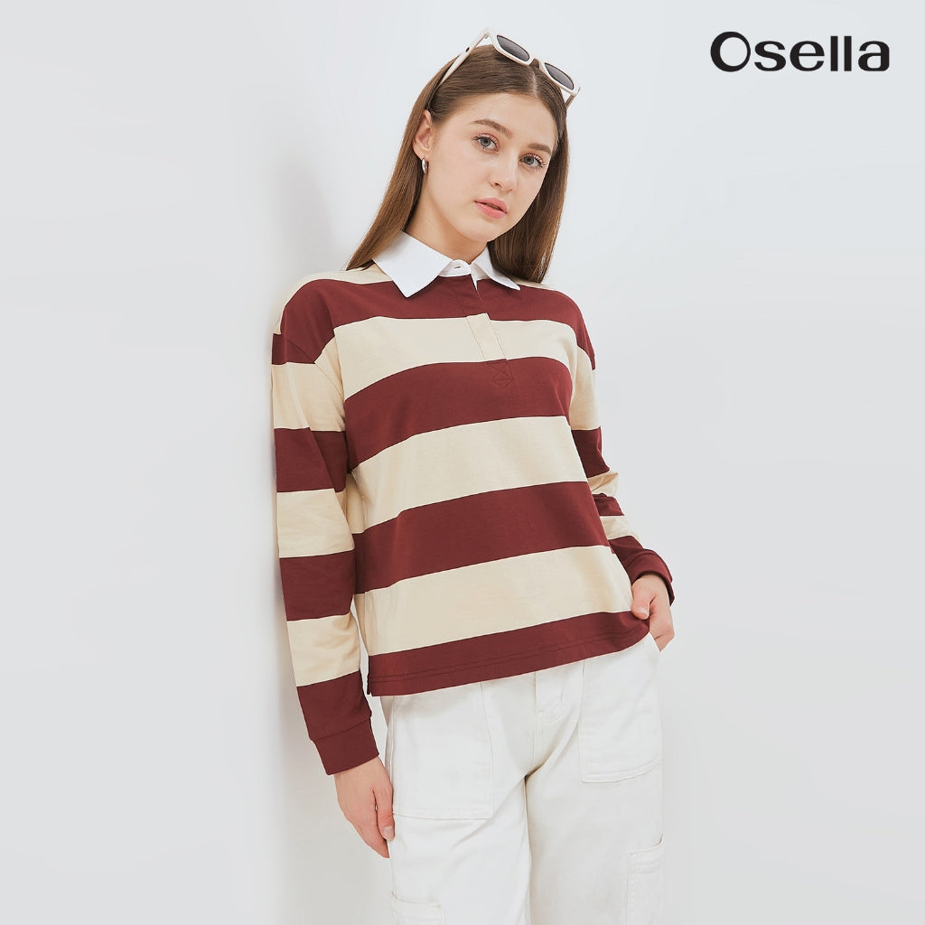 Osella Lula Striped Rugby Shirt 21276601 | Atasan Blouse Garis Garis Wanita Lengan Panjang
