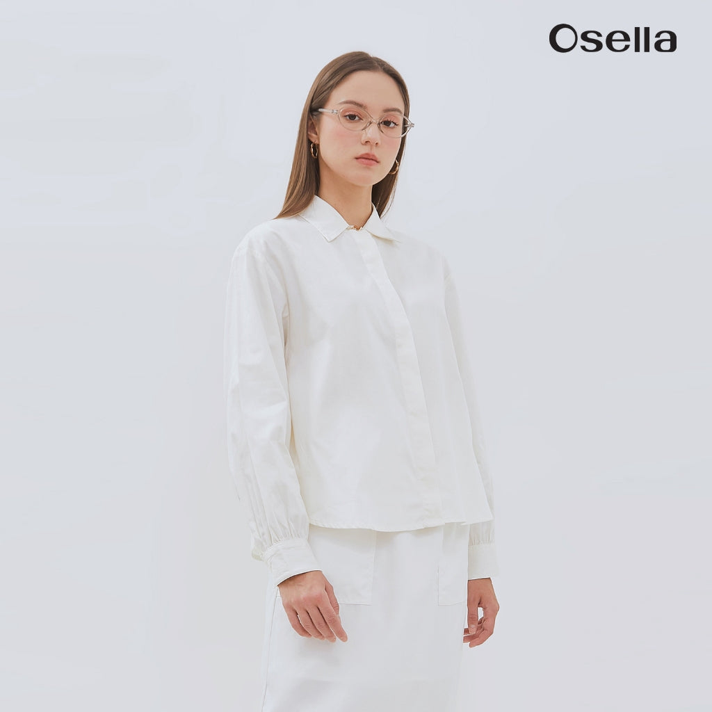 Osella Vena Puffy Sleeve Shirt With Statement Button 21376602 | Atasan Wanita Lengan Panjang