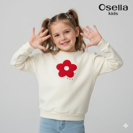 Osella Red Floral Knit Sweatshirt 2312500388 | Sweater Lengan Panjang Anak Perempuan