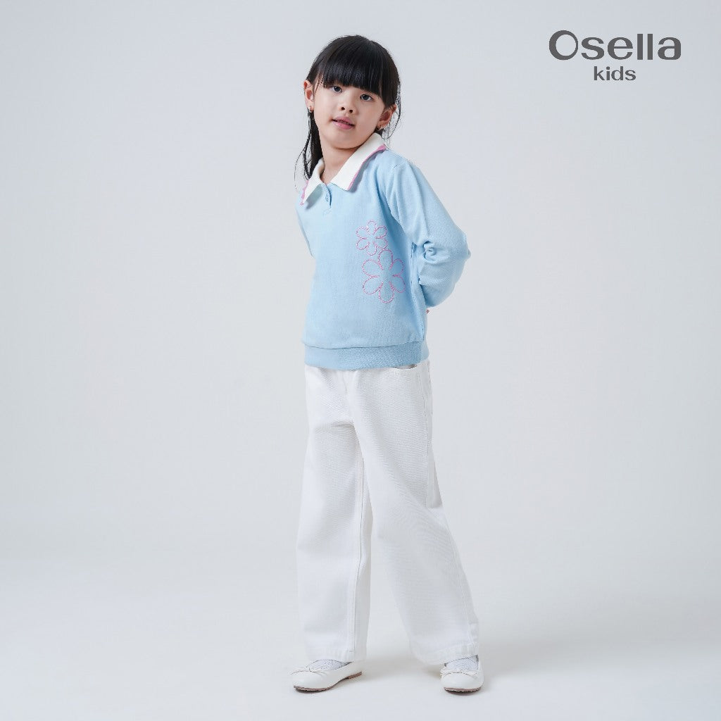 Osella Kids Blue Blossom Collar Sweater 2312660136 | Atasan Blouse Berkerah Anak Perempuan