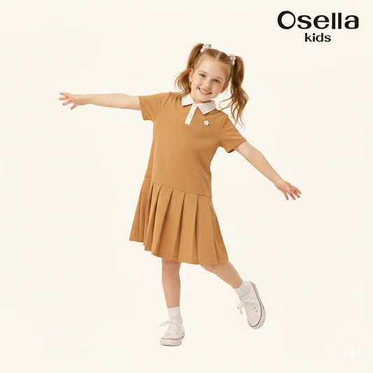 Osella Pleated Polo Dress With Flower Patch 23565004 | Midi Dress Anak Perempuan