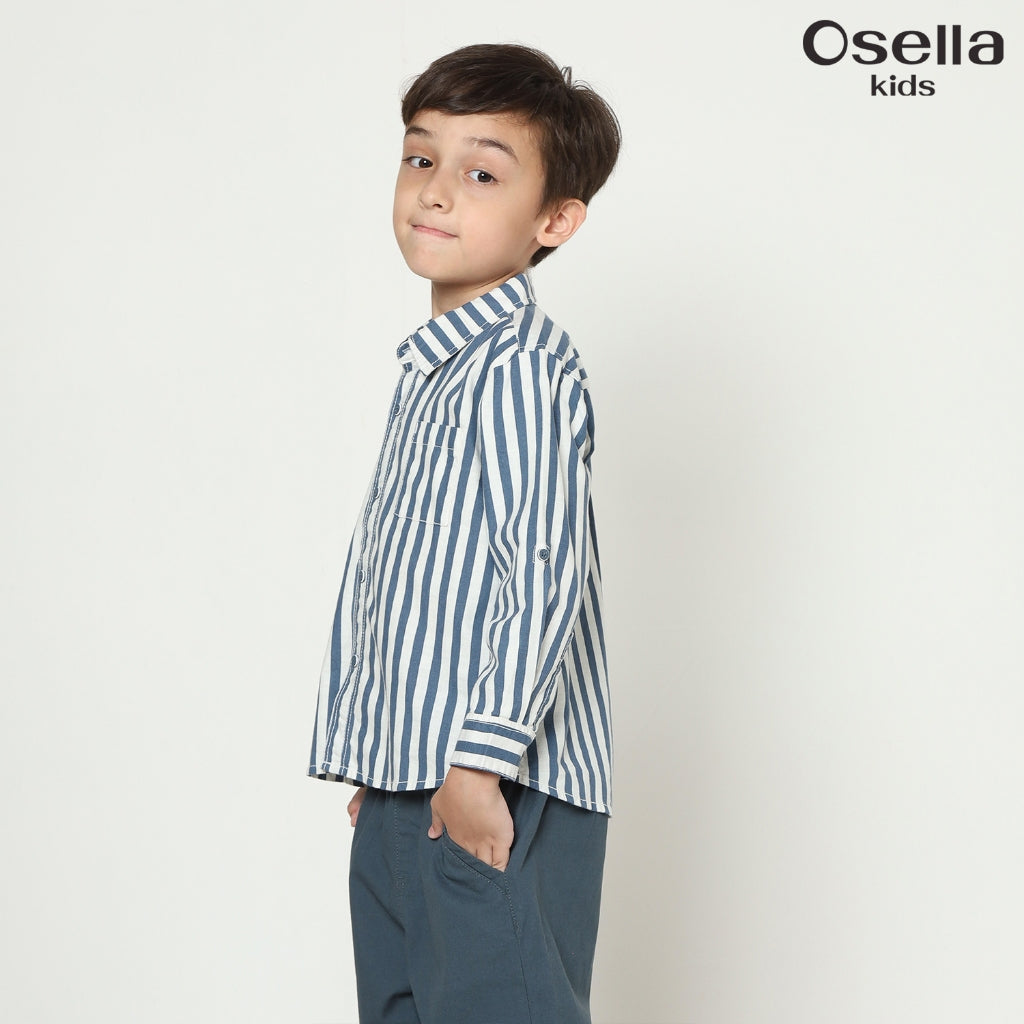 Osella Enzo Stripe Regular Fit Shirt In Blue 2237500736 | Kemeja Garis Garis Lengan Panjang Anak LakI Laki