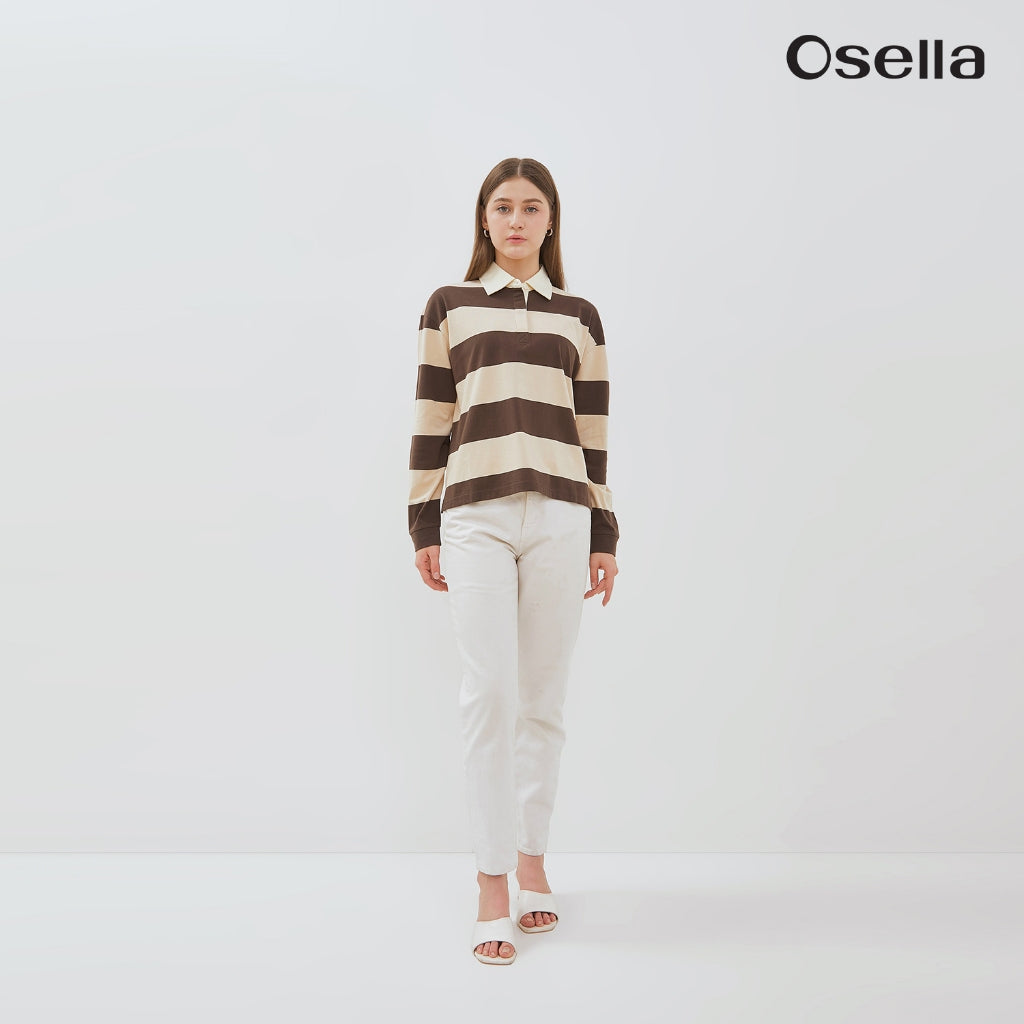 Osella Lula Striped Rugby Shirt 21276601 | Atasan Blouse Garis Garis Wanita Lengan Panjang