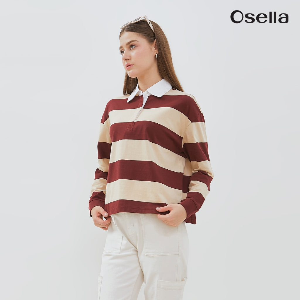 Osella Lula Striped Rugby Shirt 21276601 | Atasan Blouse Garis Garis Wanita Lengan Panjang