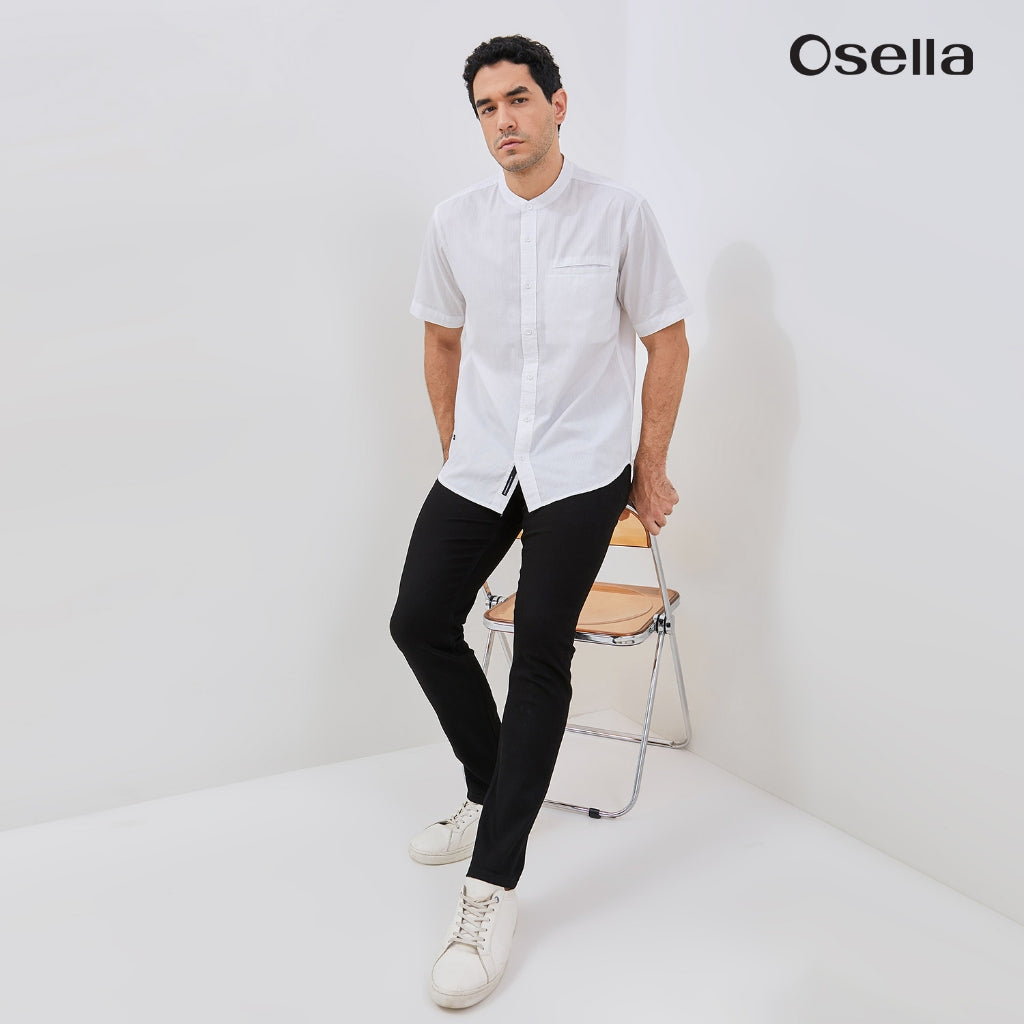 Osella Azra Dobby Textured Short Sleeve Shirt With Stand Collar 203W6602 | Kemeja Koko Lengan Pendek Raya Pria