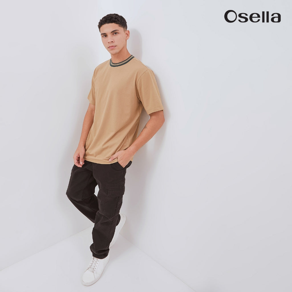 Osella Magnus Stripes Neck Rib Regular Fit T-Shirt 20715021 | Atasan Kaos Lengan Pendek Pria