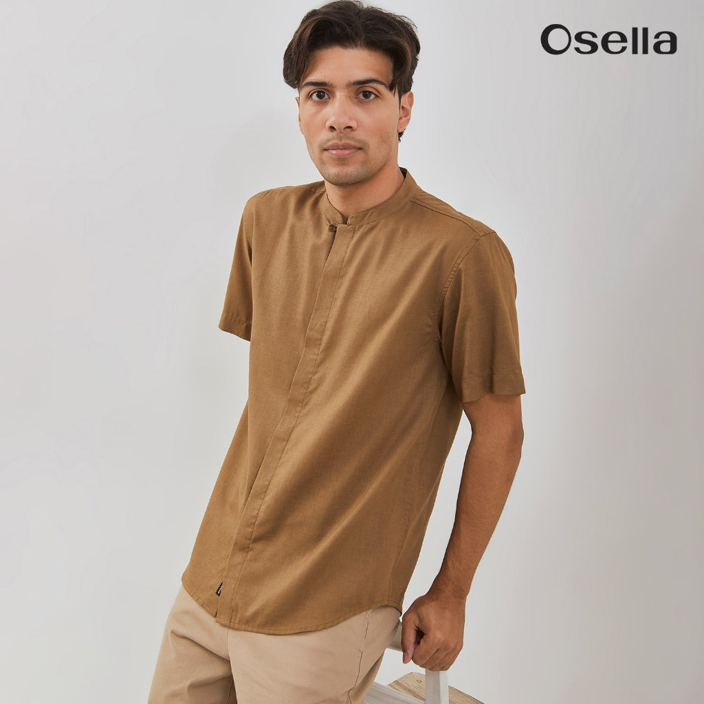Osella Ziyyad Short Sleeve Stand Collared Shirt 203W6601 | Kemeja Lengan Pendek Pria